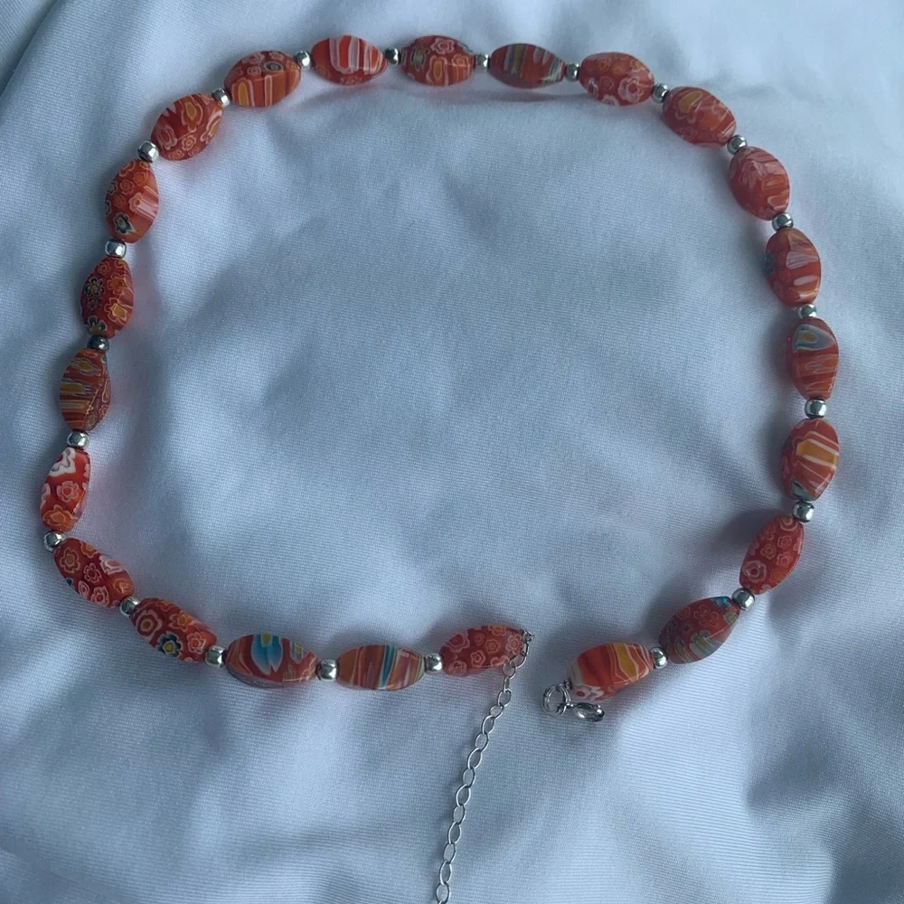 Unique Glass Beads (Mainly Orange) Total Length 21” can be made shorter w/clasp - Picture 11 of 16